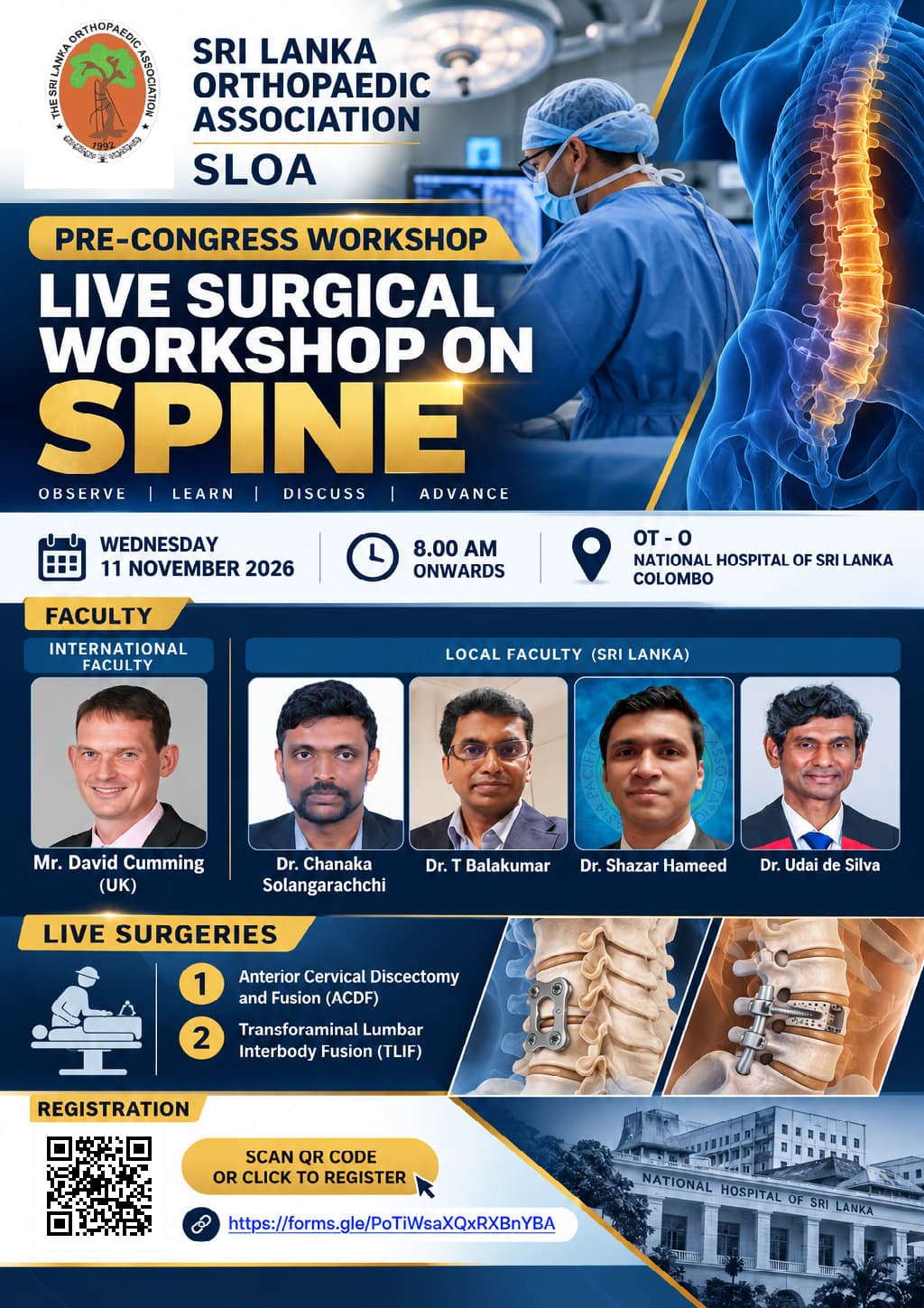 Pre-Congress Workshop poster - Live Surgical Workshop on Spine